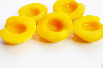 Peach halves in syrup. Fruity desserts