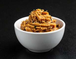 a bowl of miso paste isolated on a black background
