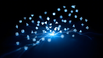 Abstract Neural Network with Glowing Particles and Light Trails