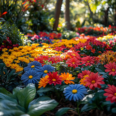 Colorful Flower Garden in Sunlight