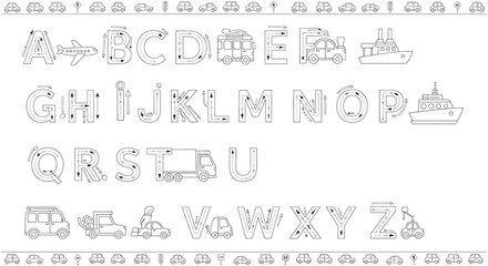 Vector art of alphabet with vehicle theme illustration