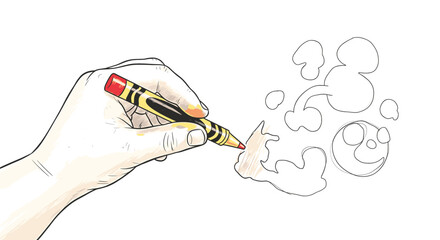 Vector art of hand drawing cartoon shapes with a crayon, , creating a fun and colorful illustration for kids