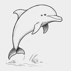 Obraz premium Simple black and white sketch of a jumping dolphin.