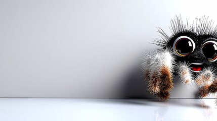 Fototapeta premium Adorable fuzzy spider peeking from wall