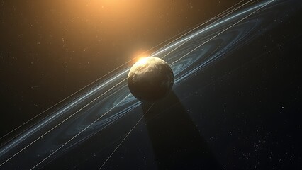 A lone glowing interstellar rock drifting through a starfield with unusual trajectory lines, suggesting cosmic motion.