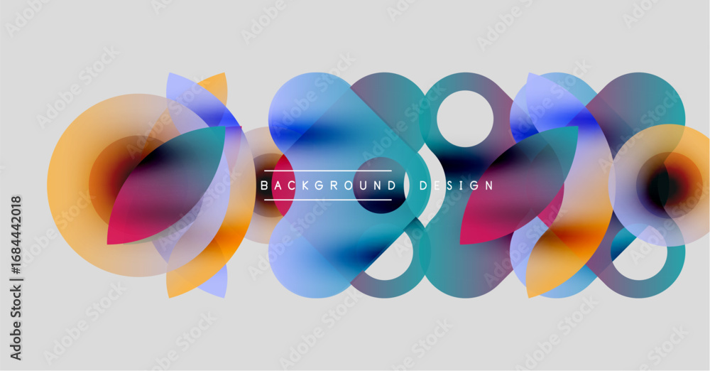 Poster Abstract colorful shapes overlap, creating dynamic background. Text reads background design centered within composition. Modern aesthetic.