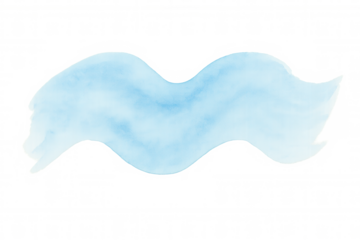 Wavy light blue watercolor stain creating a dynamic and artistic design element on a transparent background