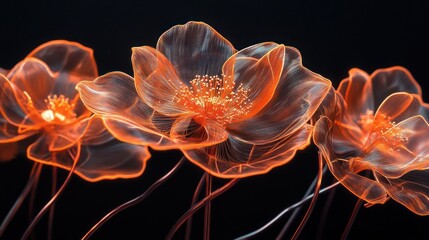 Abstract glowing flowers on black background