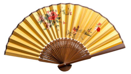 Traditional hand fan isolated on a transparent background, provided as a PNG file.