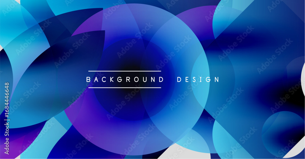 Poster abstract background features overlapping circles, vibrant blues, purples. modern design elements cre