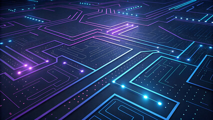 Futuristic Neon Circuit Board Pattern with Glowing Technology Lines