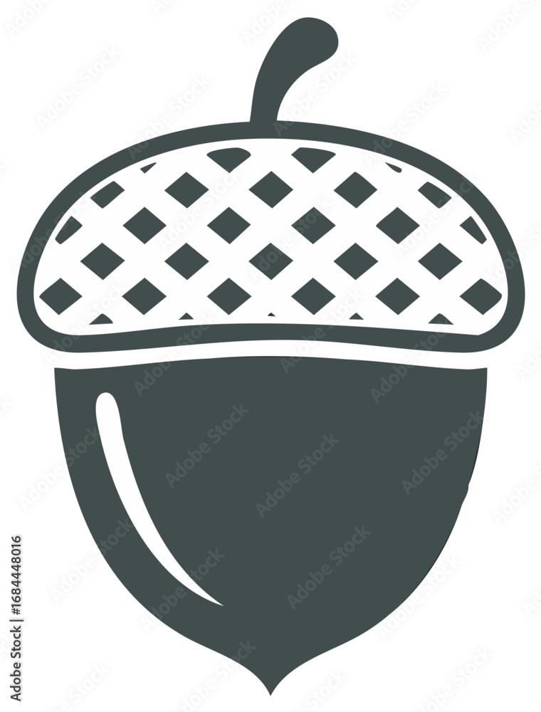 Poster illustration of an acorn with textured cap and rounded shape