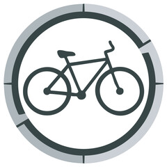 Bike symbol inside a circular graphic element, representing transportation and cycling