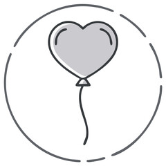 Heart shaped balloon floating inside a round design element on white background