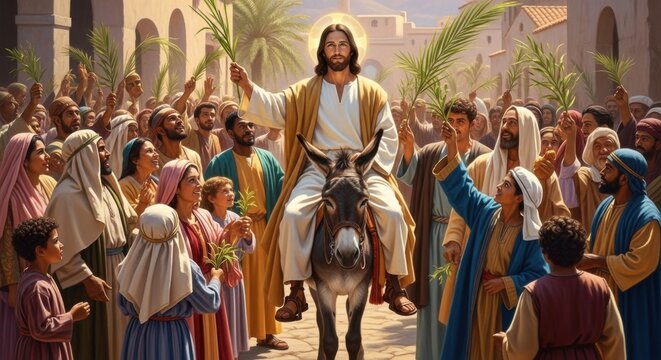 Jesus Triumphant Entry into Jerusalem on Donkey