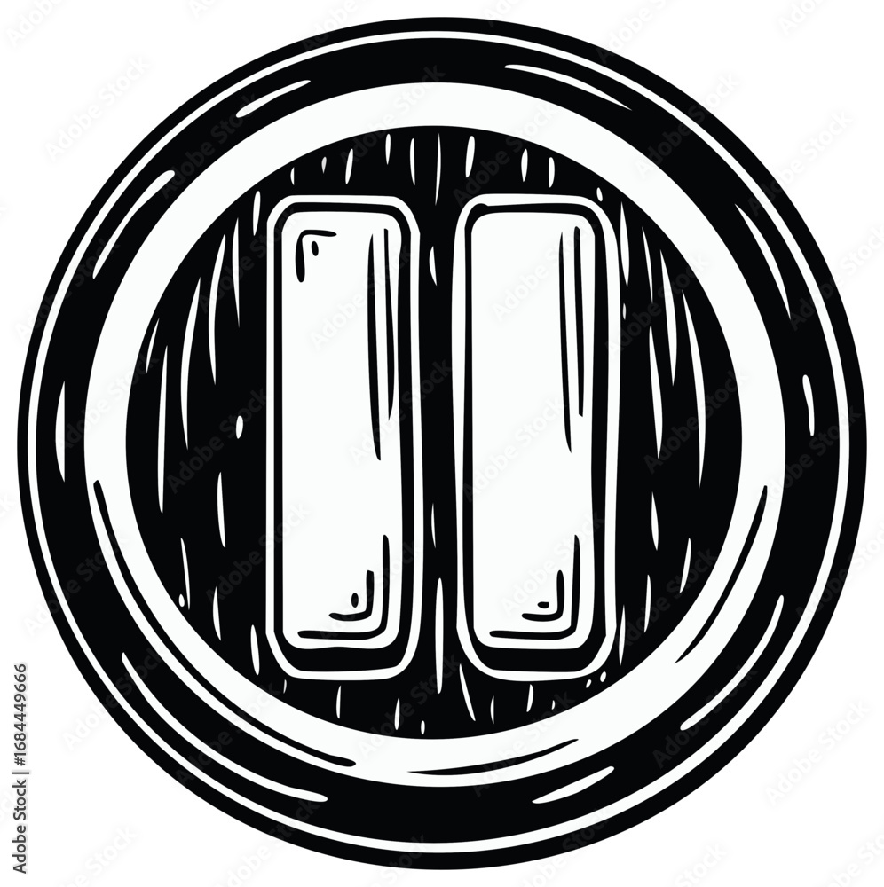 Poster hand drawn pause button media control symbol in a sketchy style