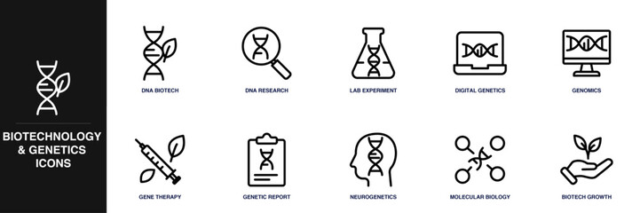 Biotechnology and Genetics Line Icon Set
