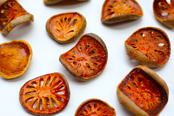 Dried bael slices used for herbal tea.