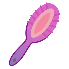Pink hairbrush with purple outline and light beige bristles vector on white background.