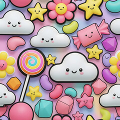Cute candy land seamless pattern background.