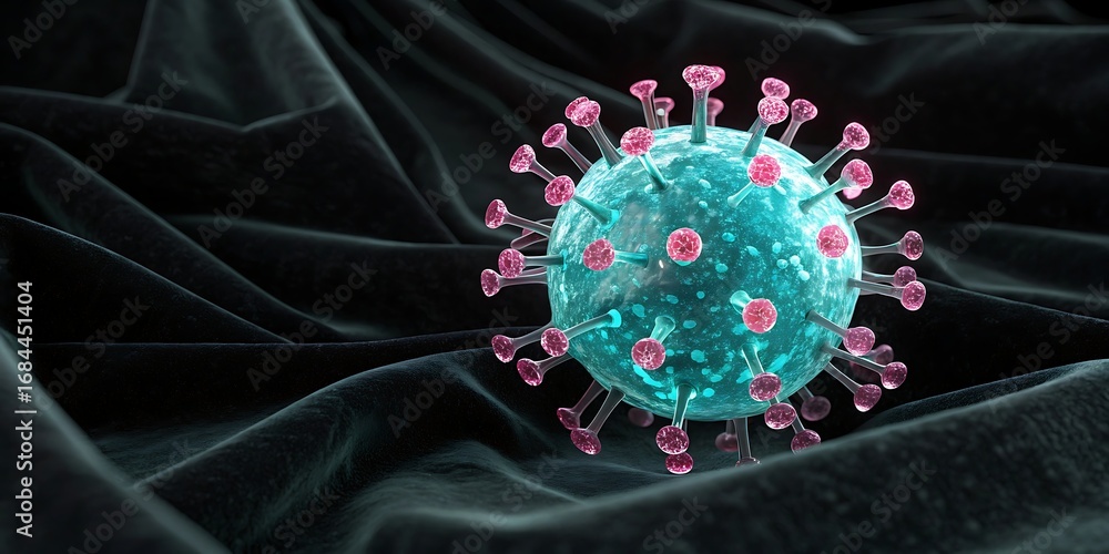 Poster microscopic view of a virus particle with spikes, illustrating a biological pathogen.
