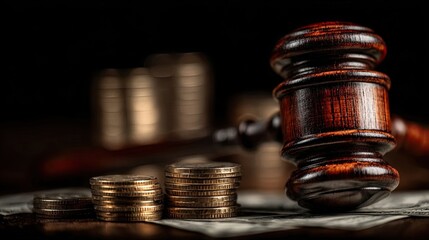 Legal gavel and money stack background symbolizes fines economic justice accountability financial compliance law penalty restitution fairness rule ethics consequence governance