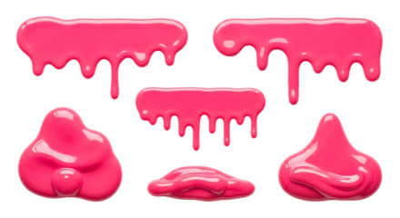 Pink Goo Drips and Blobs slime isolated on a transparent background