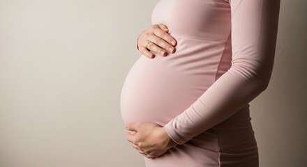 Pregnant Woman Pink Dress Baby Bump Maternity pregnancy