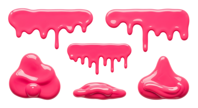 Pink Goo Drips and Blobs slime isolated on a transparent background