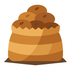Brown paper bag filled with stacked cookies food vector on white background.