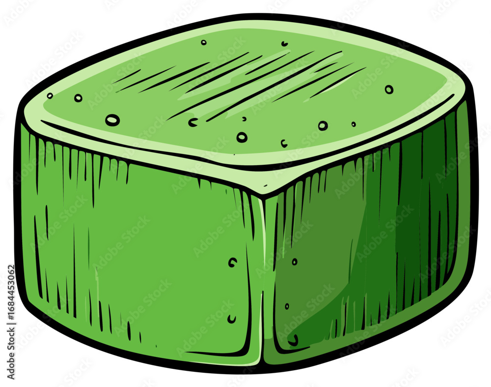 Poster green block or cube with sketch style texture and various shades.