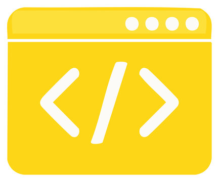 Yellow browser window icon with coding symbols for web and software development