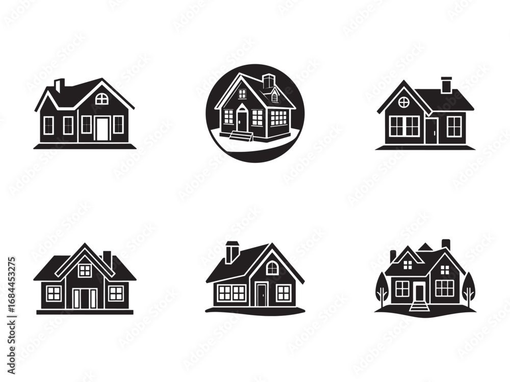 Poster collection of house icons in vector format for real estate and architectural design with different s