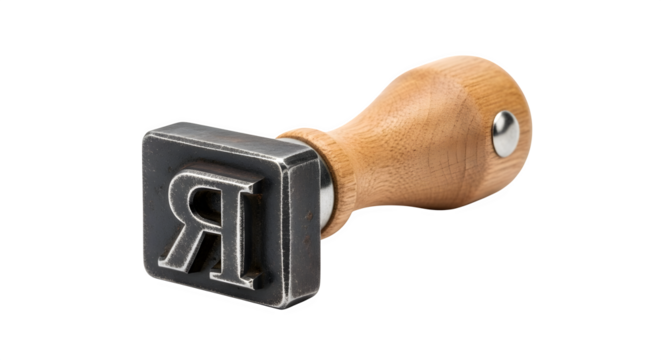 Vintage rubber stamp with the letter r, showcasing its classic design and craftsmanship isolated on transparent background - Powered by Adobe