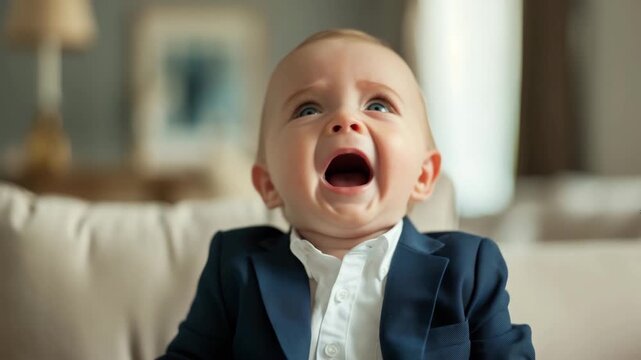Surprised Baby with Open Mouth Showing Funny Expression