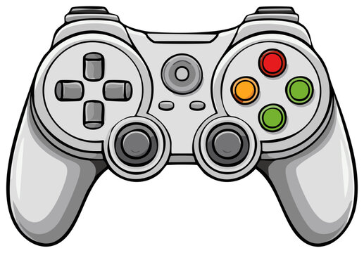 Illustration of a gray game controller with colored buttons