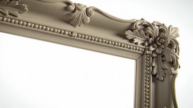 Beige Ornate Frame Corner on a White Background in Studio Lighting