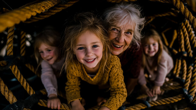 A multigenerational group building a playground smiles bright sunny day active teamwork - Powered by Adobe