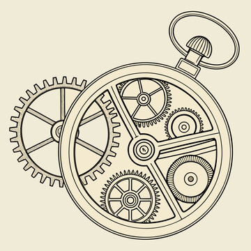 recommend clip art: Intricate clockwork mechanism with gears and pocket watch components