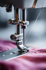 Close-up of sewing machine stitching fabric
