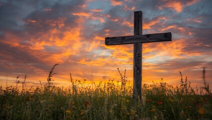 The Cross in a Field at Sunset