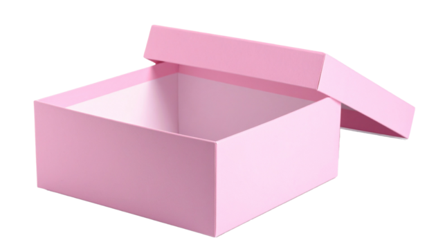 Half Opened Empty Cake Pink Square Box, Isolated on Transparent Background