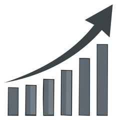 Upward trending bar chart with increasing columns and arrow representing business growth and financial progress