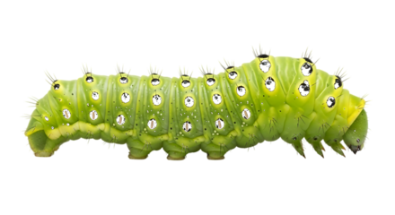 Bright green caterpillar with black spots isolated on a transparent background