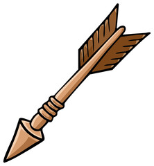 Stylized illustration of a traditional wooden arrow with a sharp arrowhead and feather fletching for archery