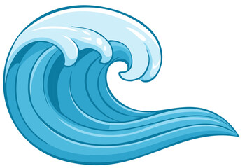 Stylized cartoon illustration of a large curling ocean wave with white seafoam.