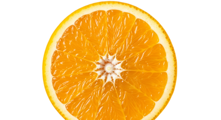 Close up of a juicy orange slice isolated on a transparent background