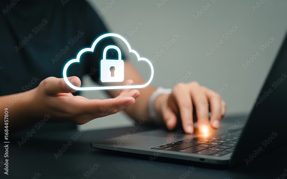 Poster securely storing data and accessing it from anywhere with cloud computing technology protecting pers