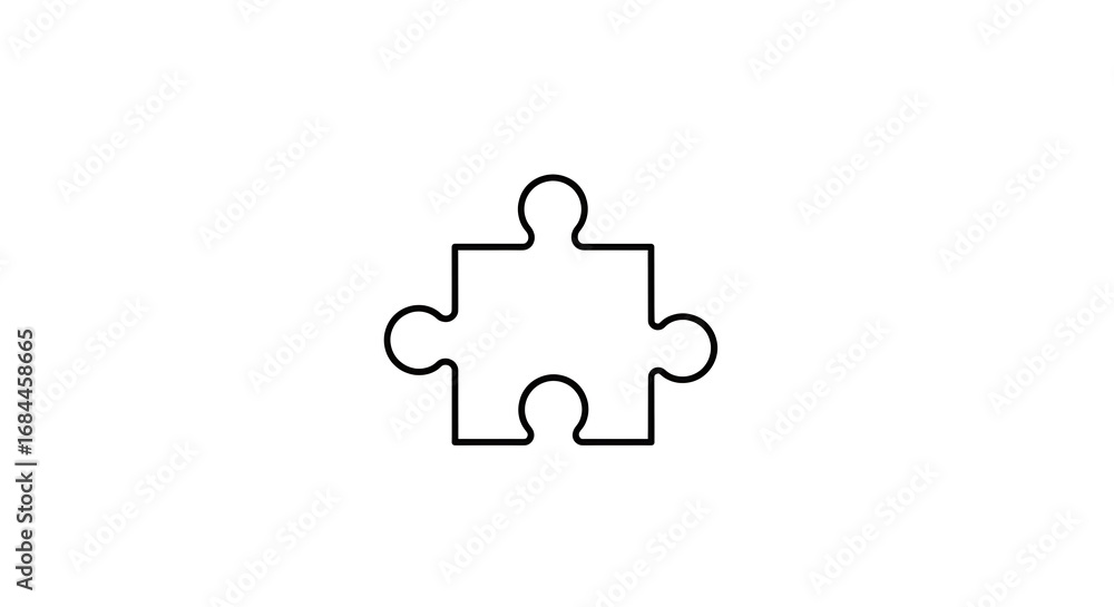 Poster a single puzzle piece outline in black on a white background with simple and clean lines ai generate