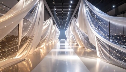 Luminous Fabric Drapery Creates a Glowing Pathway in Modern Interior